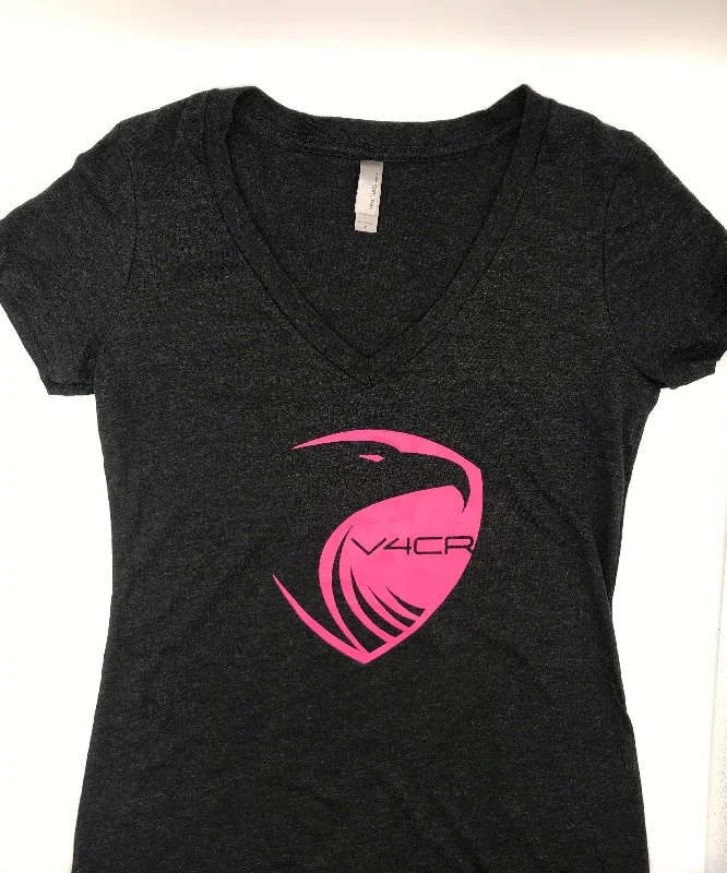 Women's Dark Grey V-Neck Fitted T-Shirt-- Handmade Hand-knitted Hand-woven