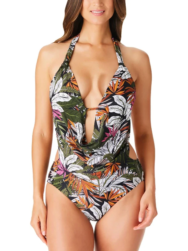 Womens Printed Removable Padding One-Piece Swimsuit Floral Bikini Top