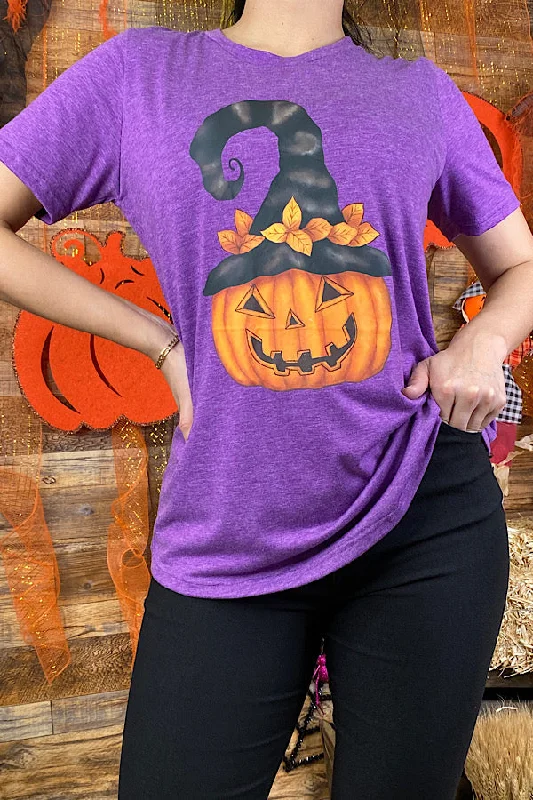 DLH8213 Purple Halloween pumpkin witch t-shirt-- Zippered Front Buttoned Front Snap Front