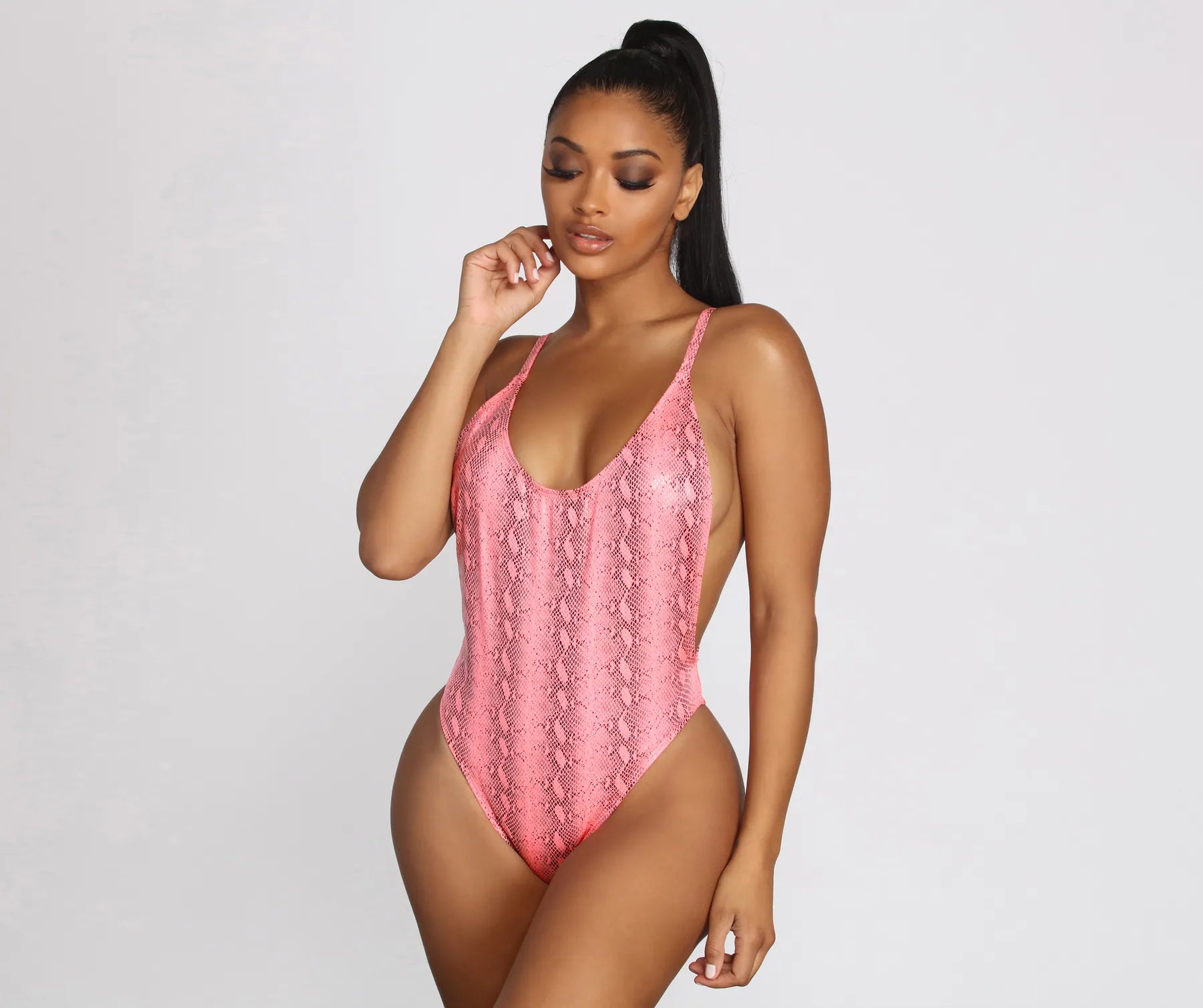 Get The Scoop Snake Swimsuit Tropical Print Bikini
