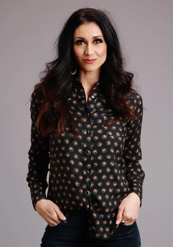 Stetson Womens Black Rayon/Nylon Horse Polkadot L/S Shirt S-- Lace Blend Ribbed Blend Corduroy Blend