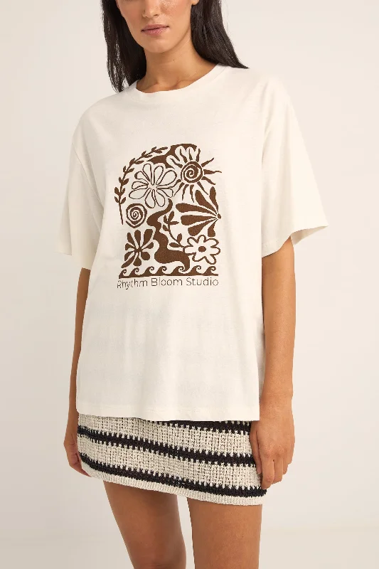Bloom Studio Oversized T-Shirt Vintage White-- Graphic T-Shirt Round Neck Polyester