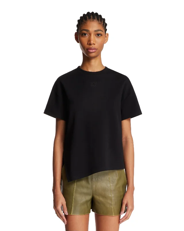 T-Shirt Asimmetrica Nera-- Zippered Front Buttoned Front Snap Front