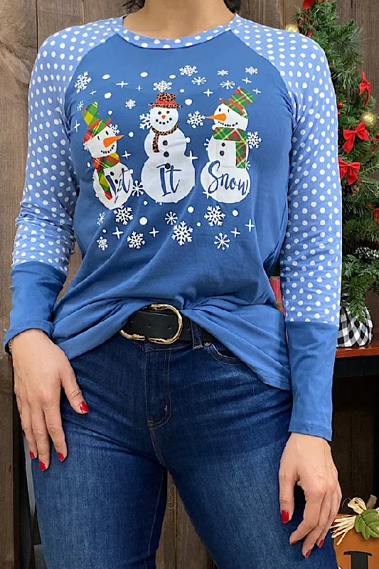 DLH9704 "LET IT SNOW" snowman printed t-shirt-- Hooded Caped Shawl Collar