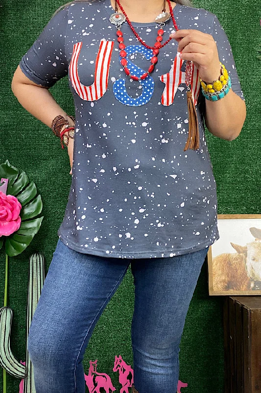 USA Patched stars printed t-shirt-- Fashionable Trendy Casual
