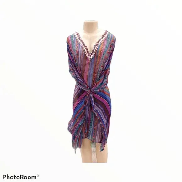 Blue Swimsuit Cover Up with Bling Swim Skirt Set