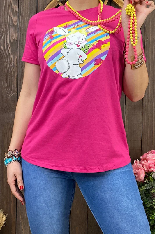 DLH10495  Fuchsia Cute bunny easter printed t-shirt-- Satin Blend Silk Blend Wool Blend