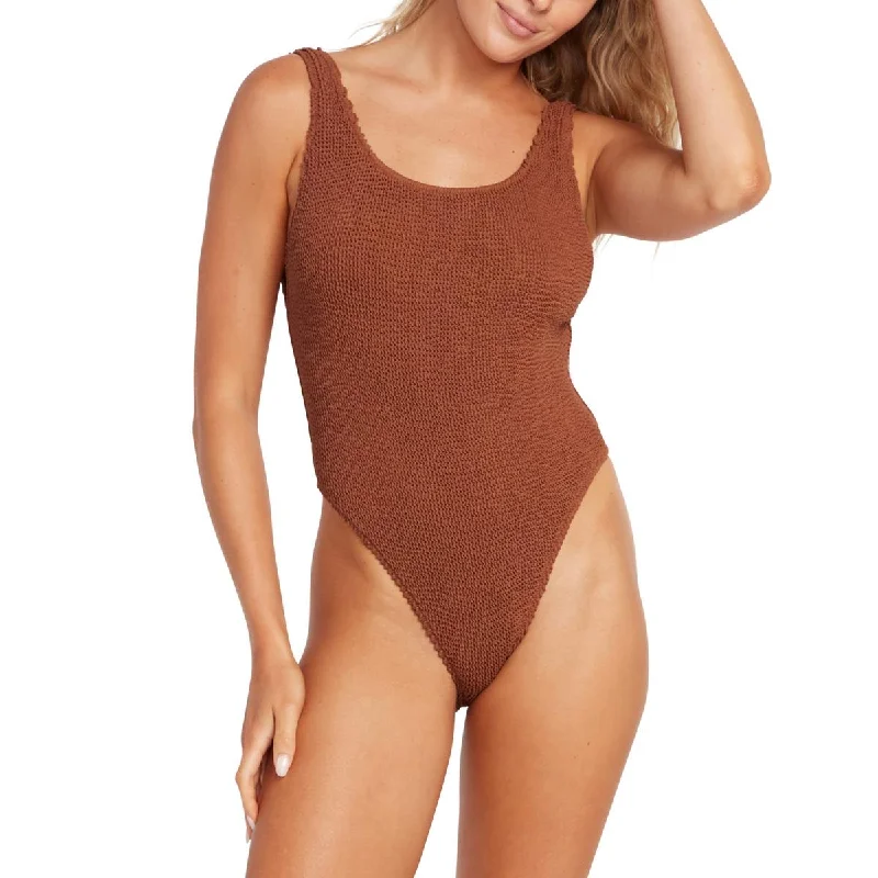Womens Beachwear Smocked One-Piece Swimsuit Classic One-Piece