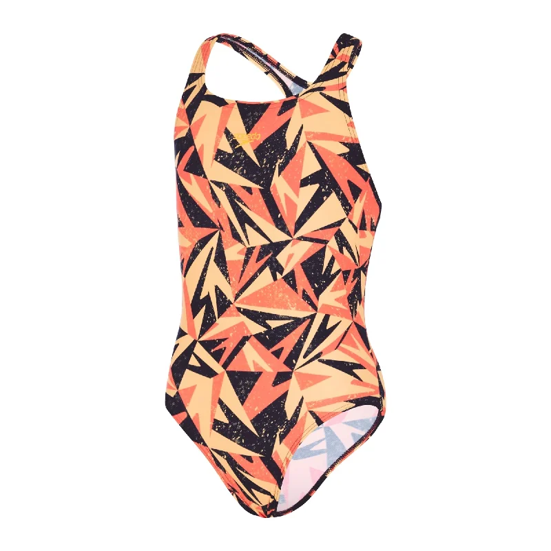 Speedo Hyper Boom Allover Medalist Swimsuit - Girls - True Navy/Siren Red/Papaya Punch Reversible Bikini Set