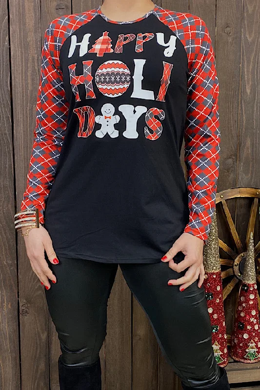 DLH10110 Happy Holidays Christmas printed t-shirt-- Satin Fabric Silk Fabric Chiffon Fabric
