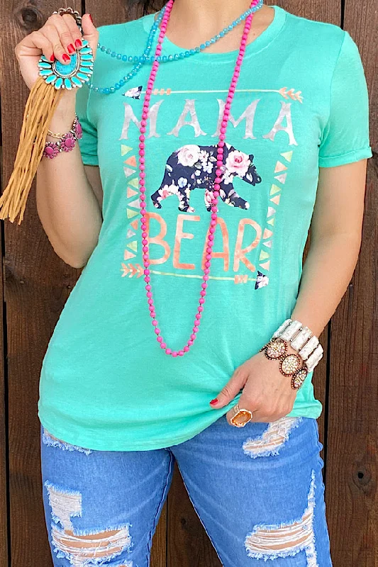 DLH9254 MAMA BEAR Tiffany blue printed t-shirt-- Machine Wash Dry Clean Hand Wash