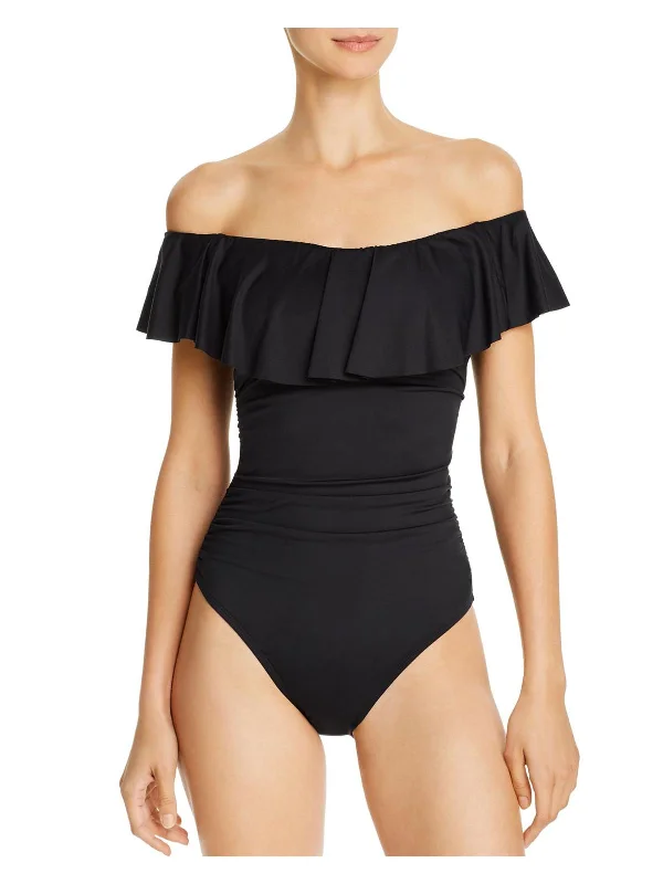 Womens Ruffled Cap Sleeve One-Piece Swimsuit Classic Sporty Swimsuit
