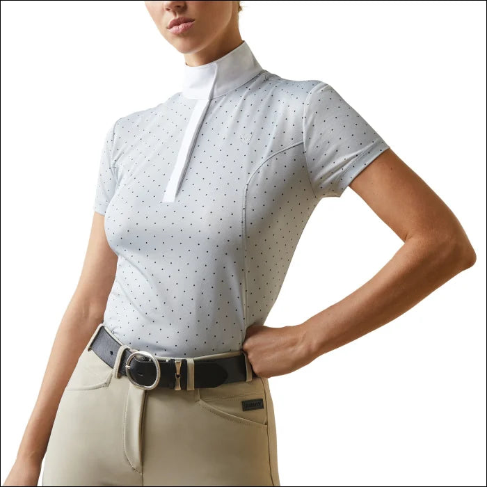 Womens Aptos Show Shirt - Pearl Grey Dot-- Notch Collar Peter Pan Collar Cowl Neck