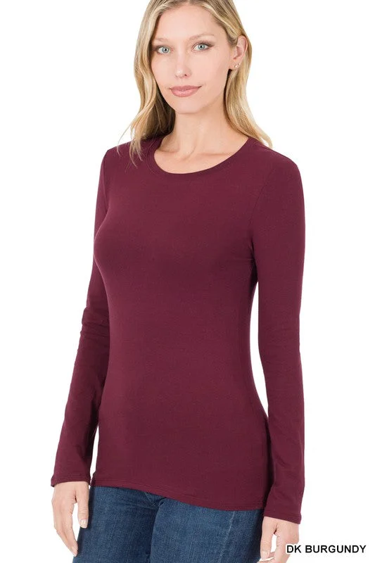 Dark Burgundy Cotton Long Sleeve Shirt (Size Small)-- Anti-Shrink Durable Soft