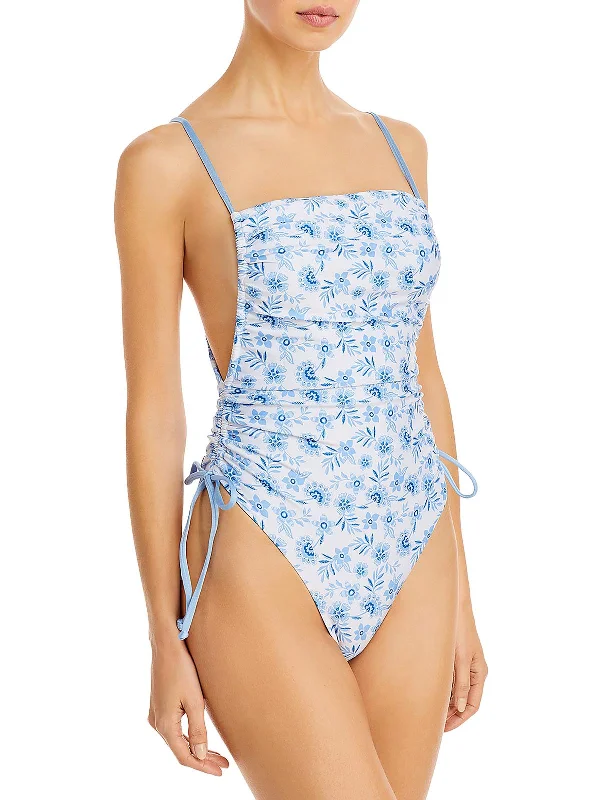 Irene Womens Floral Print Side Tie One-Piece Swimsuit Stylish Beachwear Set