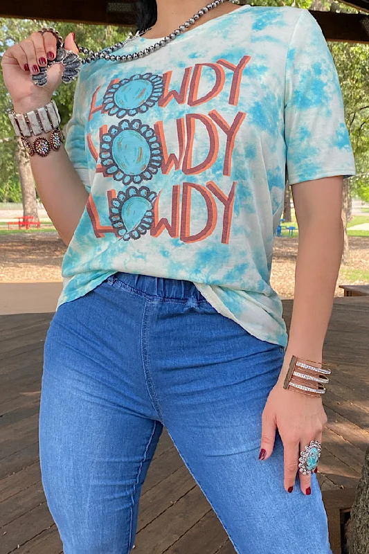 DLH12158 Howdy blue concho printed t-shirt-- Fleece Nylon Spandex
