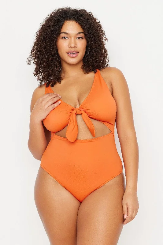 Orange Cut Out Tie Detailed Swimsuit TBBSS22MA0302 Shiny One-Piece Swimsuit
