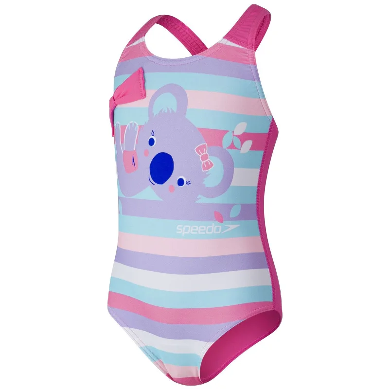 Speedo Koko Koala Placement Crossback Swimsuit - Girls - Hard Candy/Galinda/Powder Blush/Marine Blue Strappy Back Bikini
