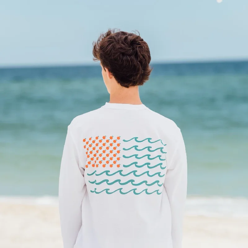 Orange Beach Performance Flag Shirt-- Seamless Knitted Crochet