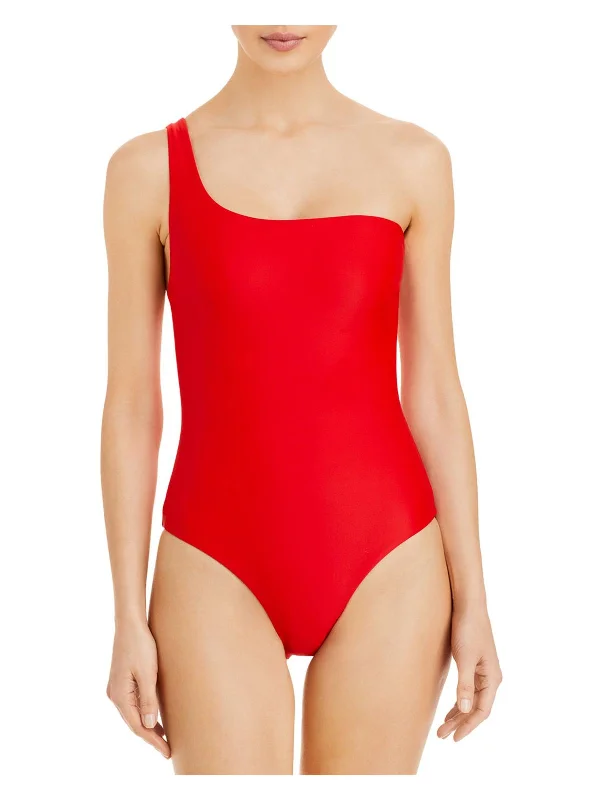 Apex Womens Asymmetric Lined One-Piece Swimsuit Lace Back Bikini