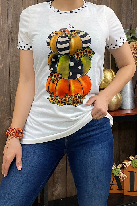 Polka dots & pumpkin white printed short sleeve t-shirt-- Elegant Classic Vintage