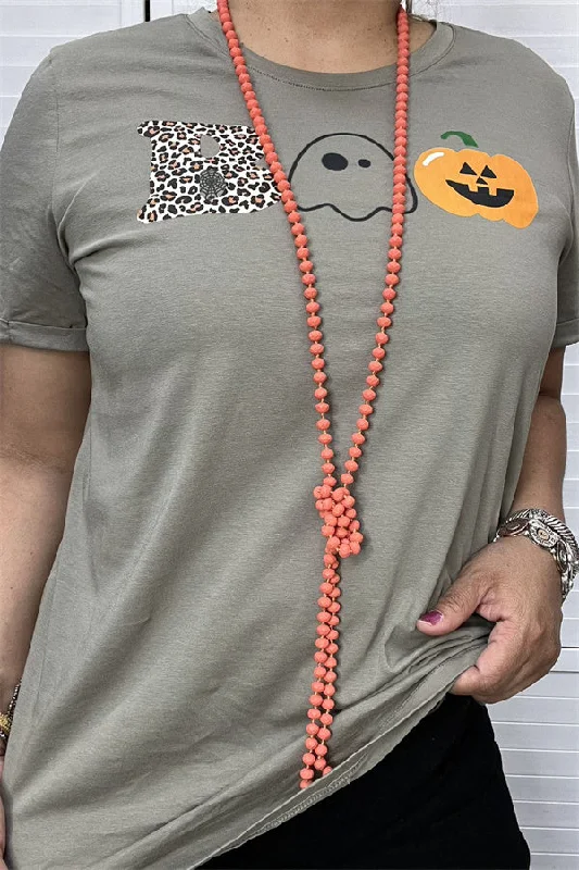 DLH9479 BOO Halloween printed short sleeve gray women t-shirt HS2-- Zippered Buttoned Snapped