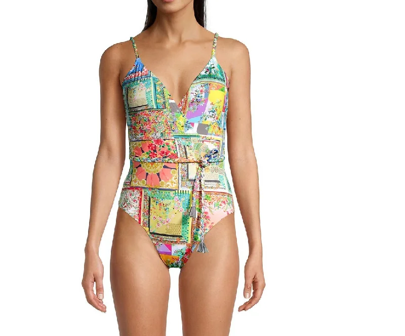 Johnny Was Women's Fleur Braided One Piece Wrap Swimsuit Bold Swimsuit Design