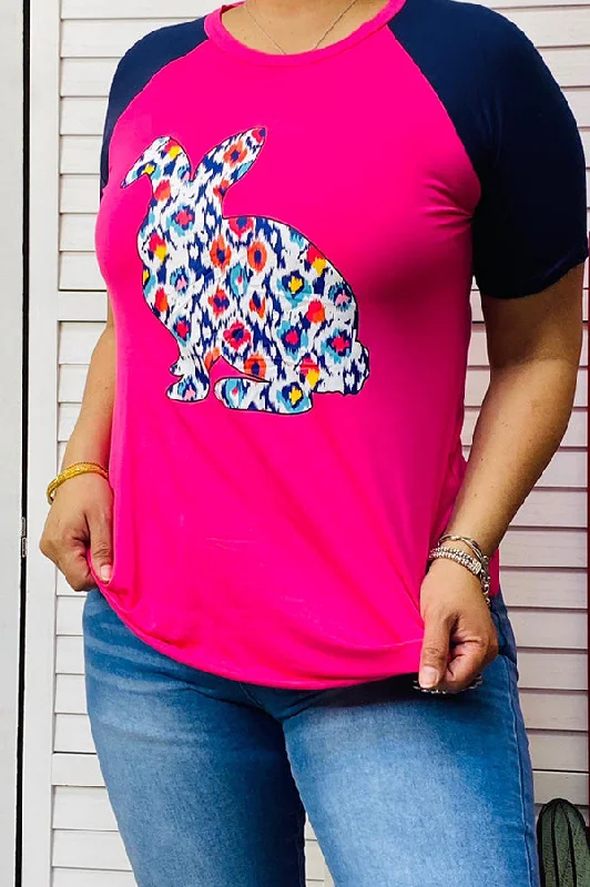 DLH8620 Multi color Easter bunny printed t-shirt-- Beaded Sequined Faux Fur
