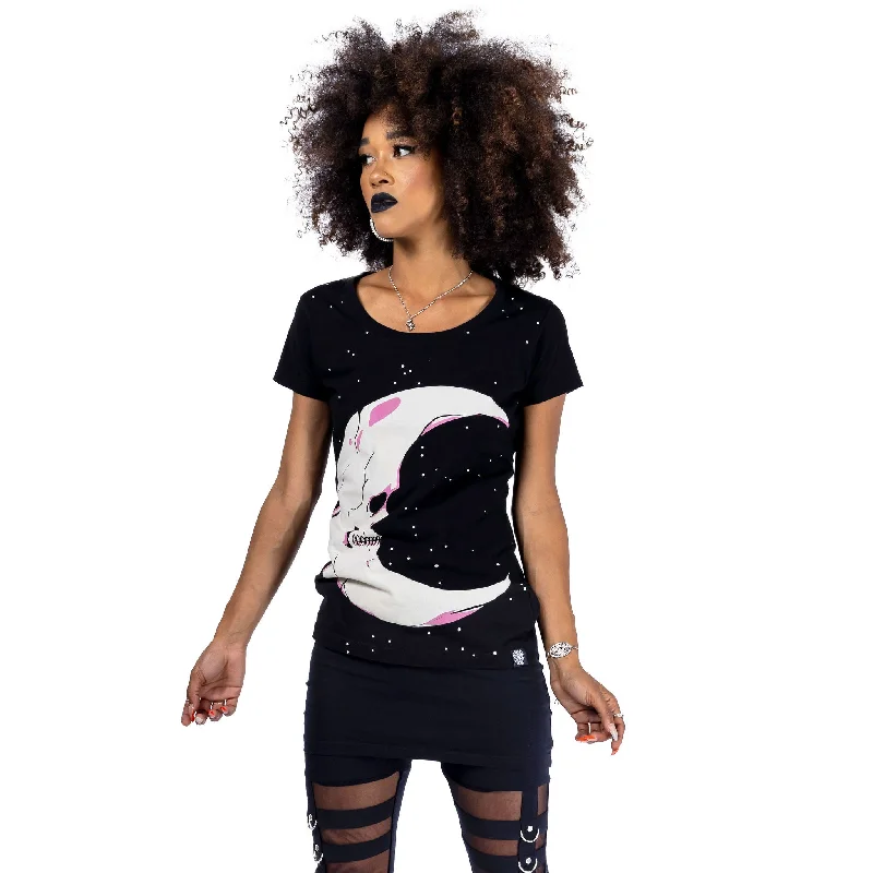 MOON SKULL T SHIRT - BLACK-- Terry Blend Velvet Blend Canvas Blend