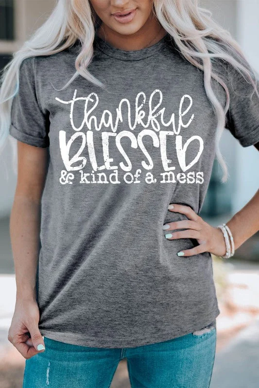Thankful Blessed Graphic T-Shirt-- Seamless Knitted Crochet