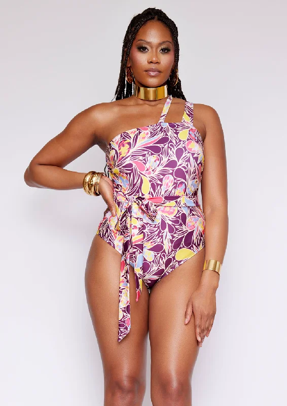 Adowa Women's African Print Swimsuit (Tropical Paisley) - Clearance Sporty Swim Shorts