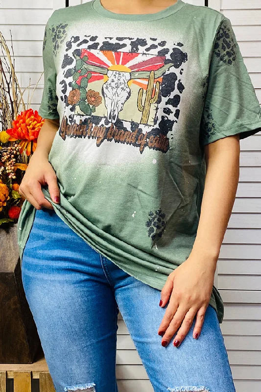 XCH14575 Army green bull & cactus printed short sleeve t-shirt-- Rayon Fabric Velvet Fabric Corduroy Fabric