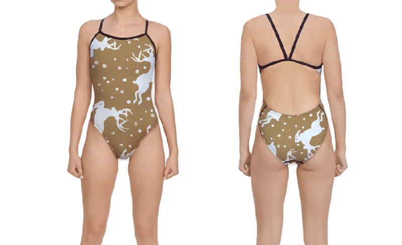 Holiday Tan Deer Women's Women’s Open Back Thin Strap Swimsuit Sexy Cutout Swimsuit