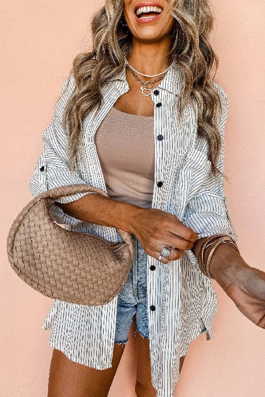 Clare Striped Button Up Shirt-- Ribbed Striped Patterned