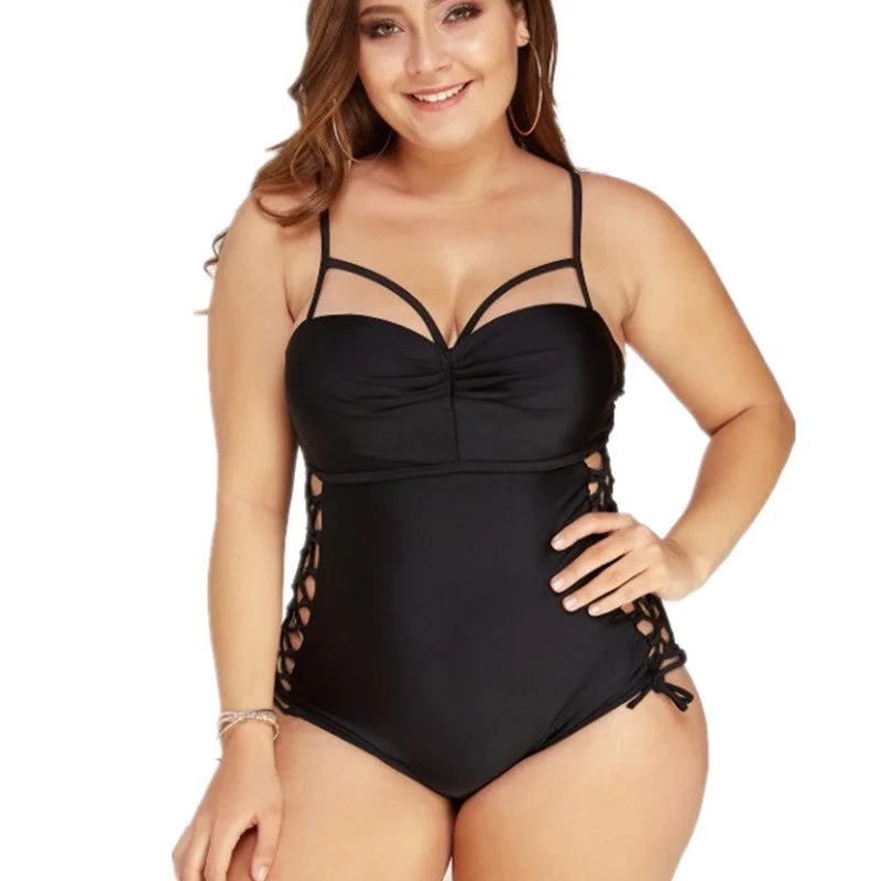 Vireous Large Size Solid Colour One Piece Swimsuit Full Coverage Swimsuit