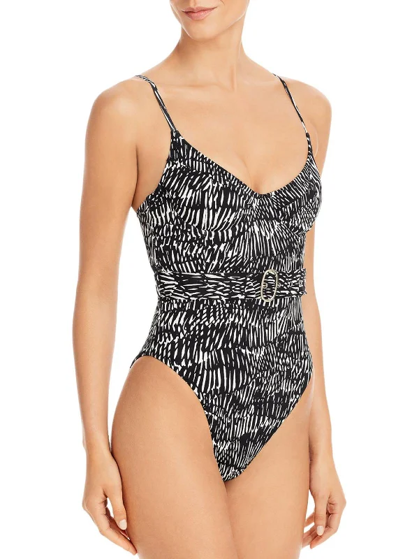 Womens Printed Underwire One-Piece Swimsuit Retro Swimwear Style