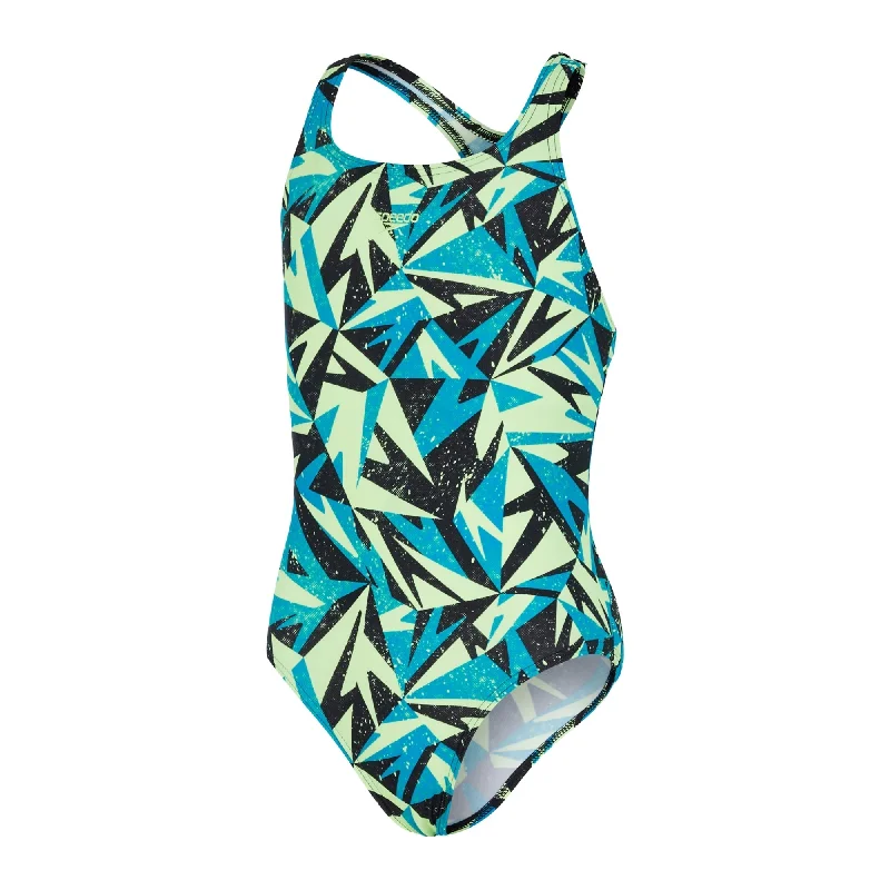 Speedo Hyper Boom Allover Medalist Swimsuit - Girls - Pool/True Navy/Bright Zest Flirty Ruffle Swimsuit