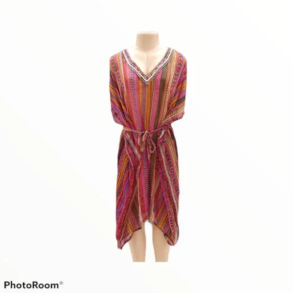 Brown Swimsuit Cover Up with Bling Tropical Print One-Piece