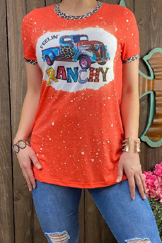 XCH11956 "Feelin Ranchy" Orange printed short sleeve t-shirt-- Fleece Fabric Down Fabric Feather Fabric