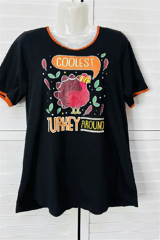 DLH10108 "COOLEST TURKEY AROUND" Black printed t-shirt-- Casual Formal Business