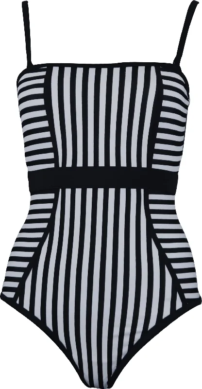 Avon Monochrome Stripe Womens Swimsuit - Black Sexy Monokini Swimsuit
