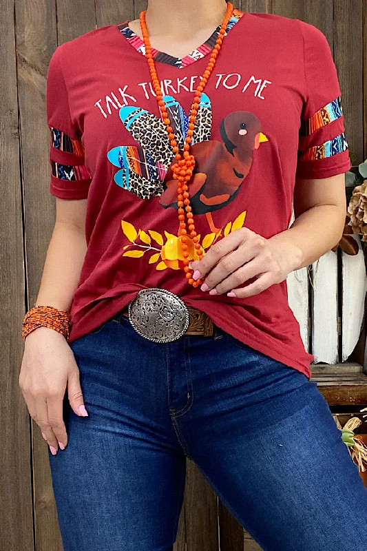 DLH10107 TALK TURKEY TO ME printed t-shirt-- Print Jacquard Patchwork