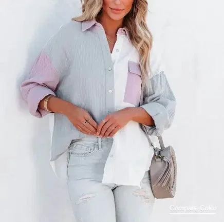 Women New Patchwork Shirt-- Iron Safe Non-Iron Wrinkle Free