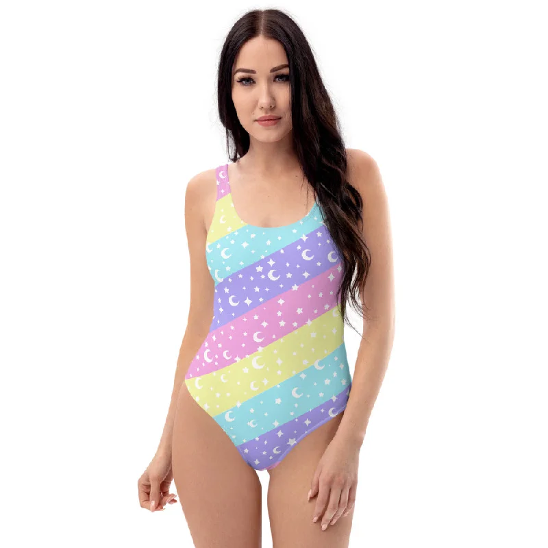Cosmic Rainbow One-Piece Swimsuit Halter Top Bikini