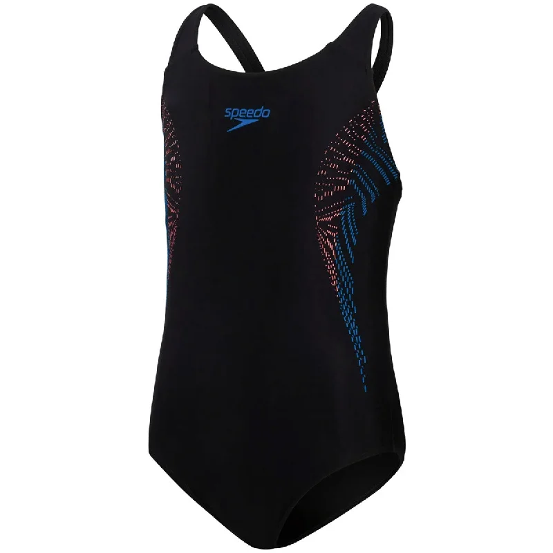 Speedo Plastisol Placement Muscleback Swimsuit - Girls - Black/Red Adjustable Swim Top