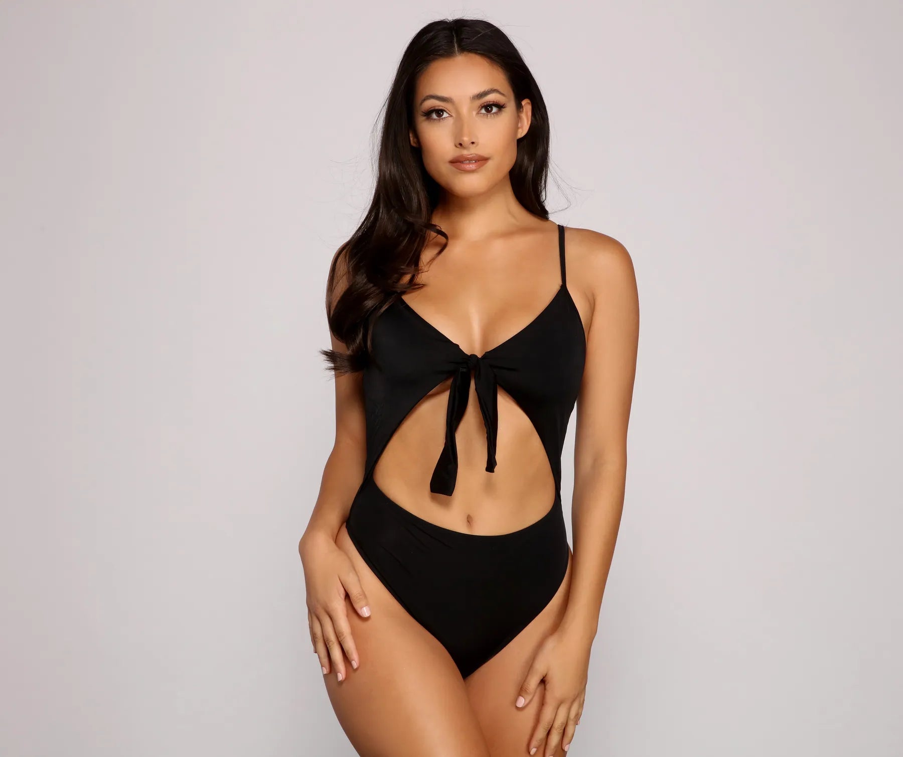 Sealed With Glam Tie Front One Piece Swimsuit Bold Color Swimsuit