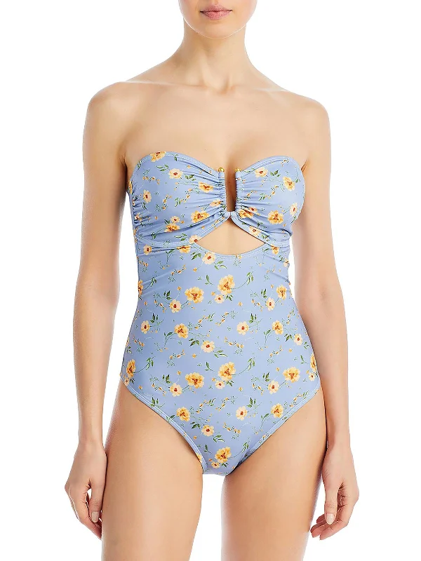 Womens Strapless Cut Out One-Piece Swimsuit Elegant Halter Bikini