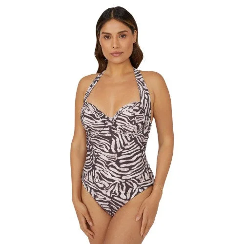 Gorgeous Womens/Ladies Zebra Print Underwired One Piece Swimsuit Swim Dress with Belt