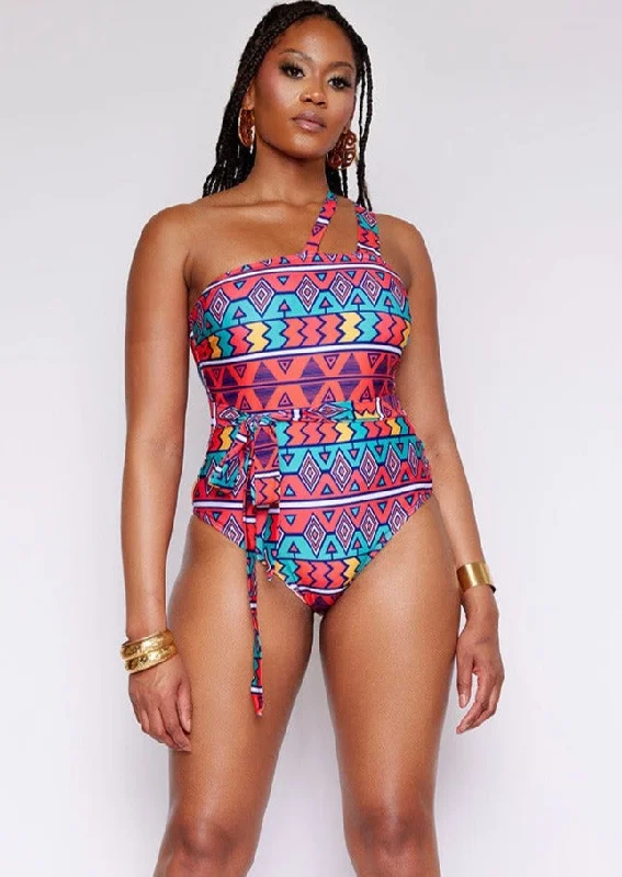 Adowa Women's African Print Swimsuit (Rainbow Tribal) - Clearance Luxury Swimsuit Style