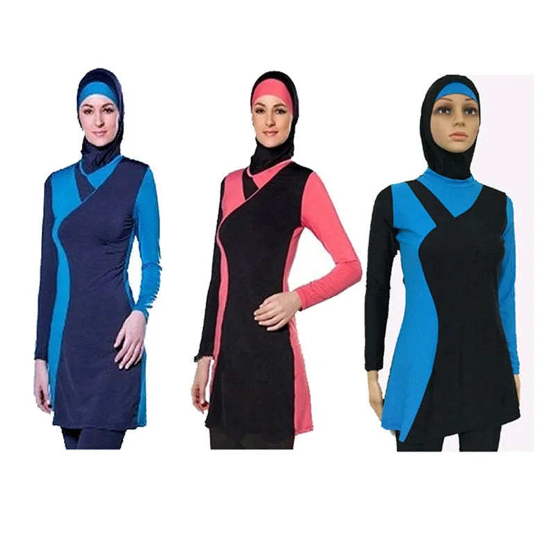 Conservative Swimwear Sunscreen Swim Long Sleeves Hijab Swimsuit- Women Bold High-Cut Bikini